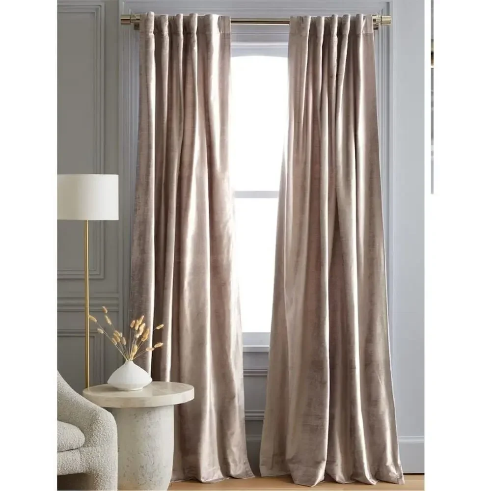 New Quince Luster Velvet Cotton Lined Curtain Silver 48x108 Rod/Pole 1785-I